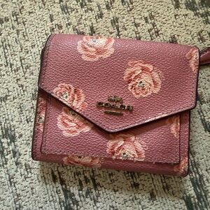 Coach Pink Floral Pebbled Leather Envelope Wallet
